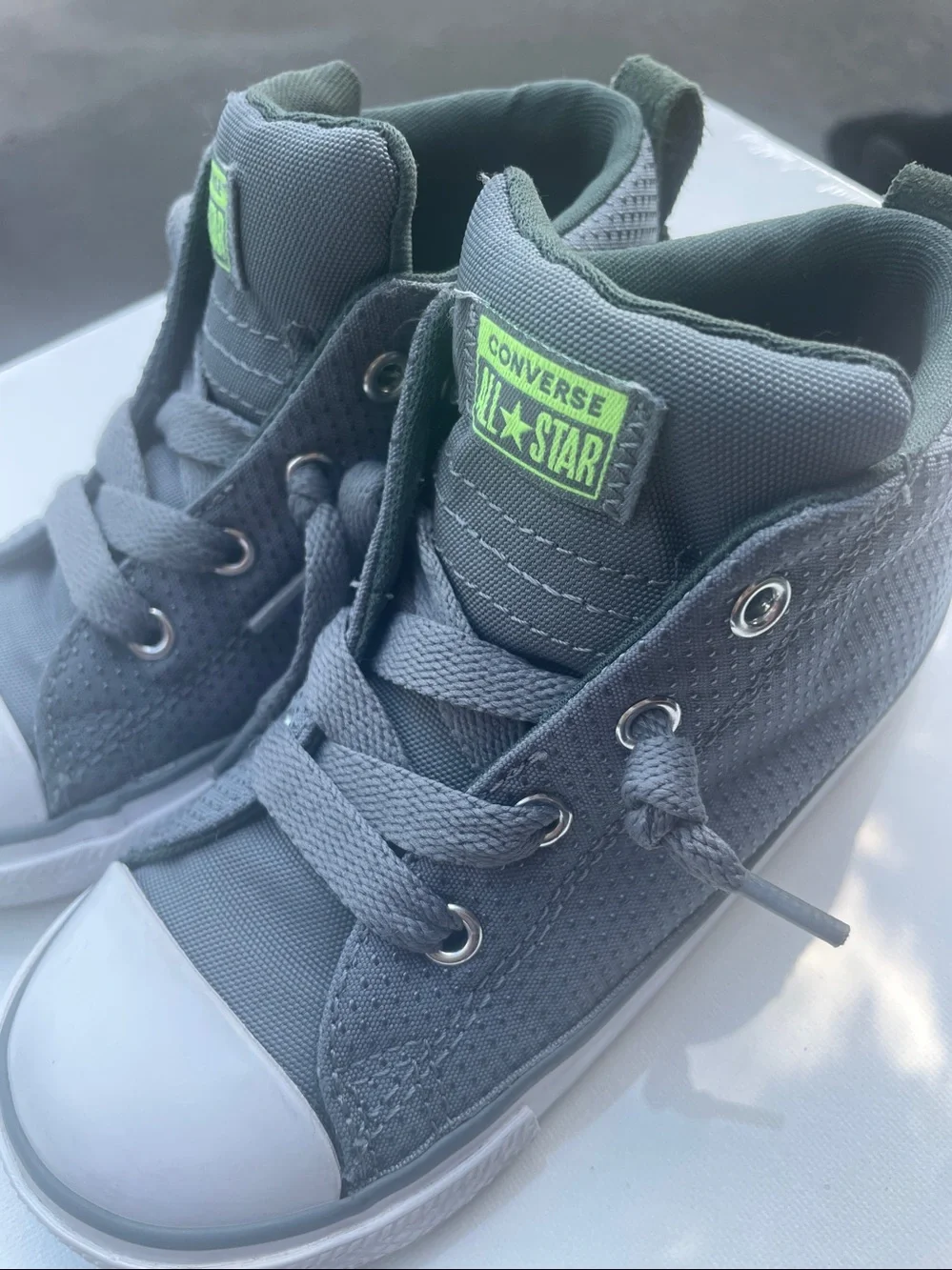 Converse Kids Gray High-Top Sneakers with Green Logo Accent